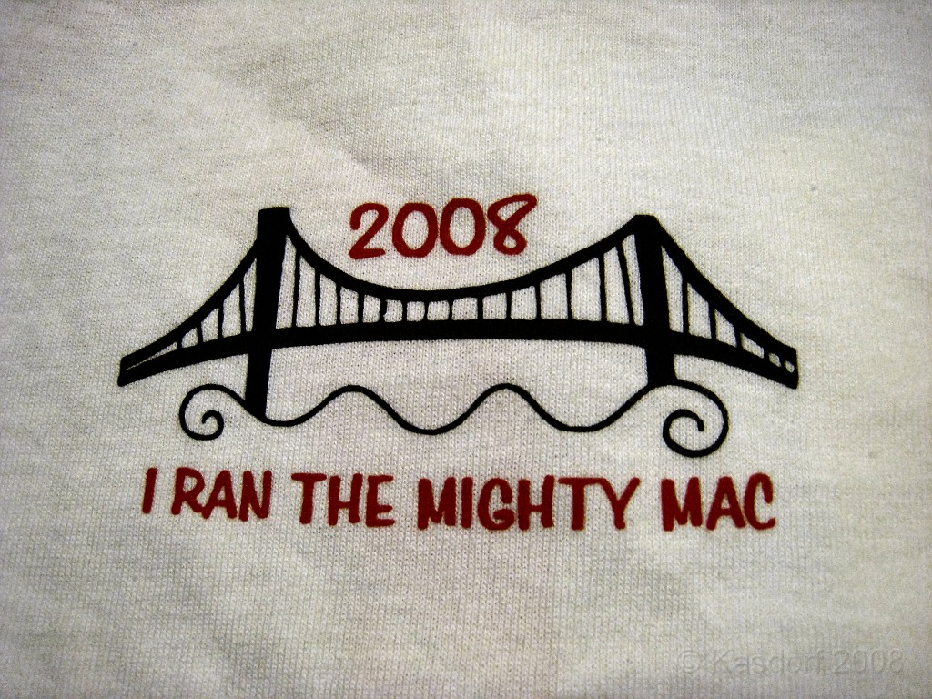 Mackinaw Bridge Race 2008-05 0260.jpg - The official Mighty Mac T-Shirt. Front Side.
